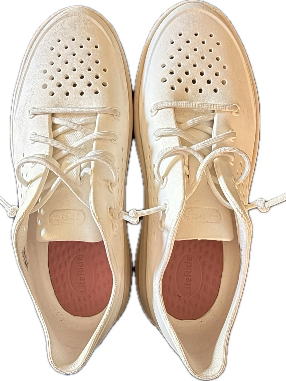 CROCS Women's White Slip-On Sneakers with Pink Heel Accent